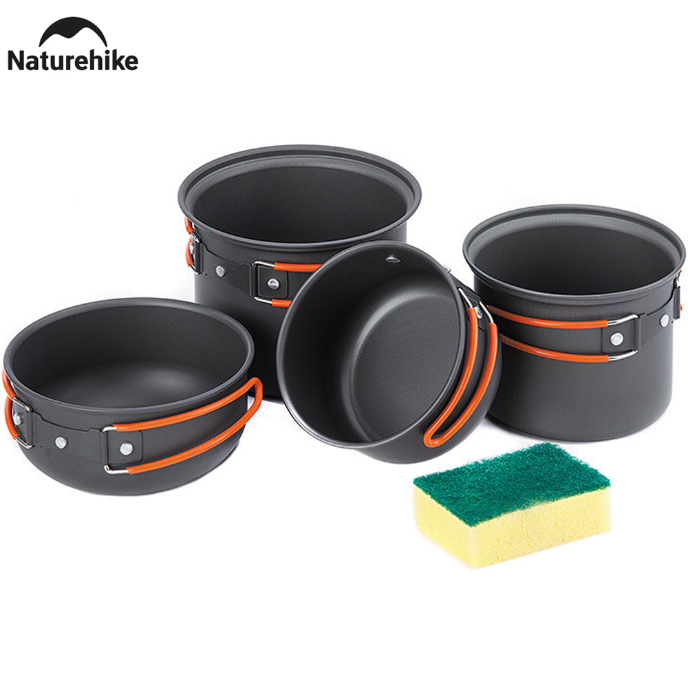 Naturehike Outdoor Camping 4 in 1 Picnic Pot 2-3 Person Camping Pot Sets Portable Outdoor Cookware Picnic Pot and Pan