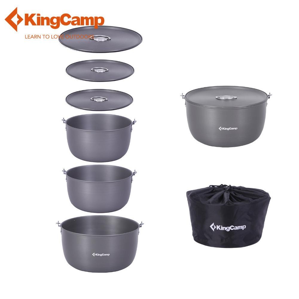 KingCamp Camping Oversized Cookware Hard Anodized Aluminum Non Stick Lightweight Portable Cooking Set For 6-8 People