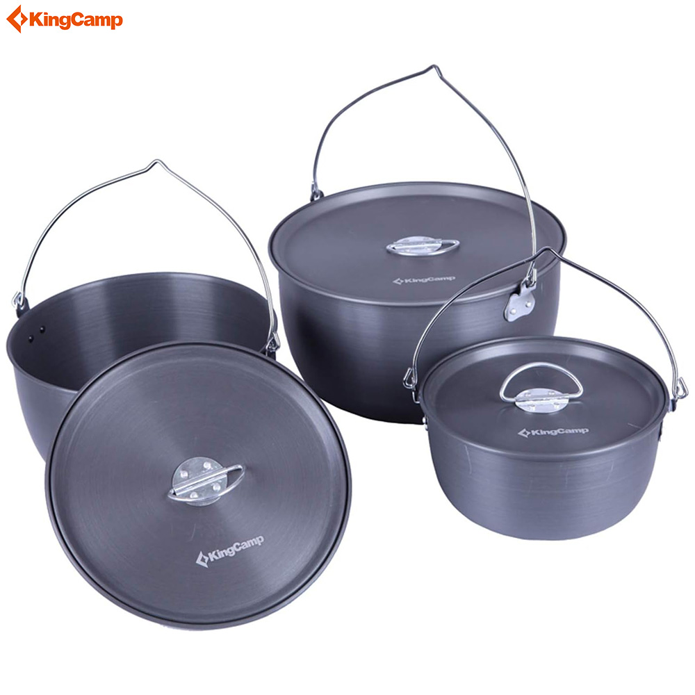 KingCamp Camping Oversized Cookware Hard Anodized Aluminum Non Stick Lightweight Portable Cooking Set For 6-8 People