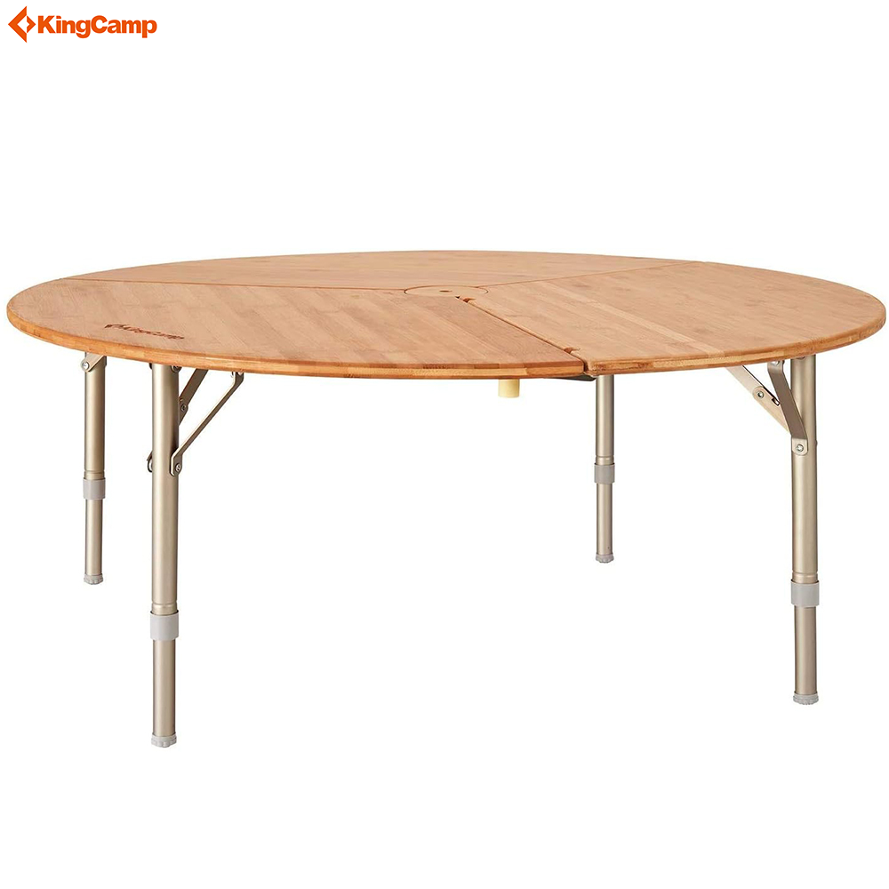 KingCamp Bamboo Round Folding Table Adjustable Height And Unique Design