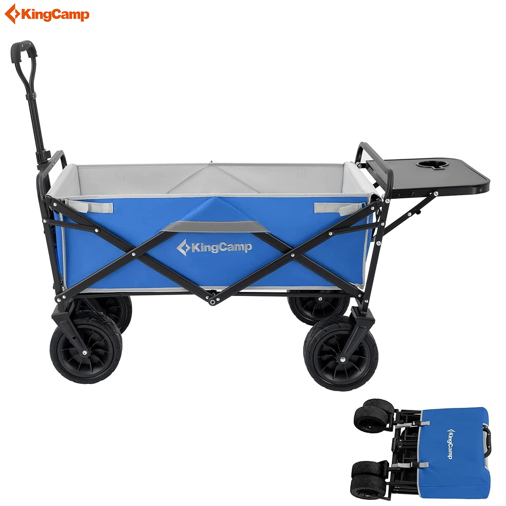 King Camp Carry Wagon with Side Table, Foldable, Outdoor Carry Cart Compact, Sports Events, Outdoor Camping, BBQ with Adjustable Handle, Load Capacity (80 kg)