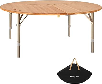 KingCamp Bamboo Round Folding Table Adjustable Height And Unique Design