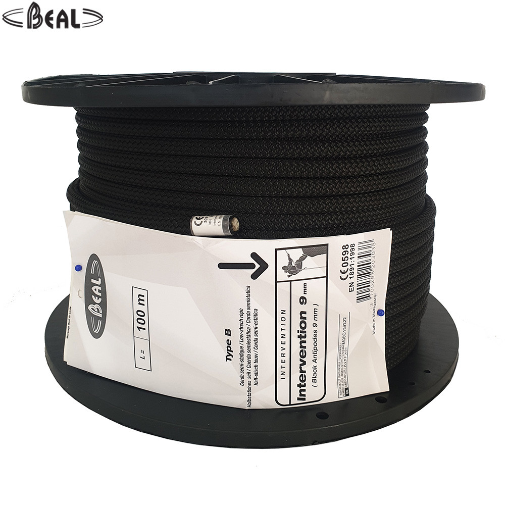 Beal Intervention 9 mm Semi Static Rope Black (50 mtr / 100 mtr Pack)